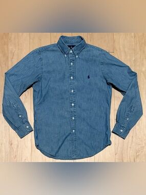 Polo Ralph Lauren Chambray Denim Button Down Shirt Slim Blue Pony Women’s Medium